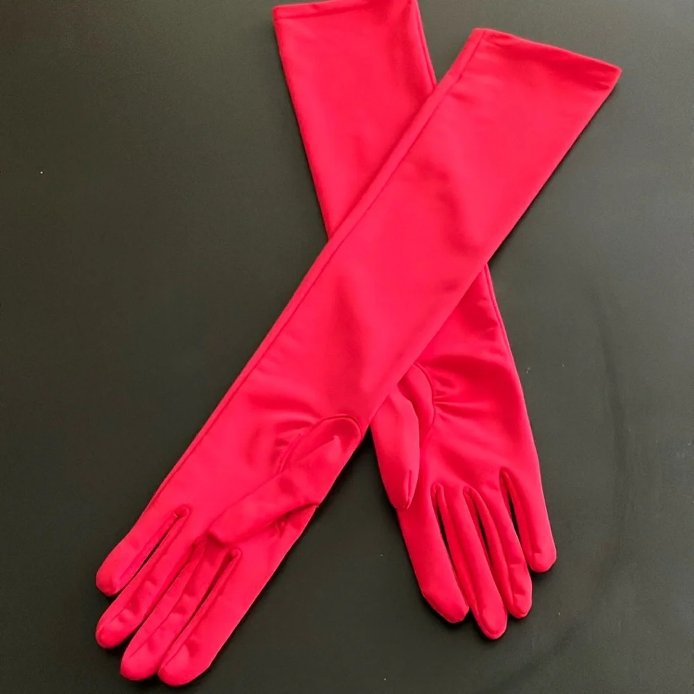 Elegant Opera Length Red Womens Gloves Smooth Stretch Fabric One Size Fits Most